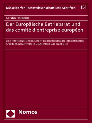 cover image of Der Europäische Betriebsrat und das comité d'entreprise européen